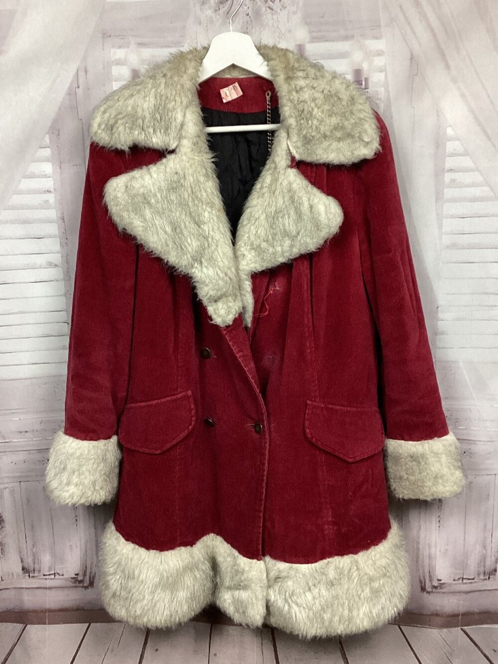 Vintage Faux Fur Trimmed Red Corduroy Penny Lane Style Peacoat M/L